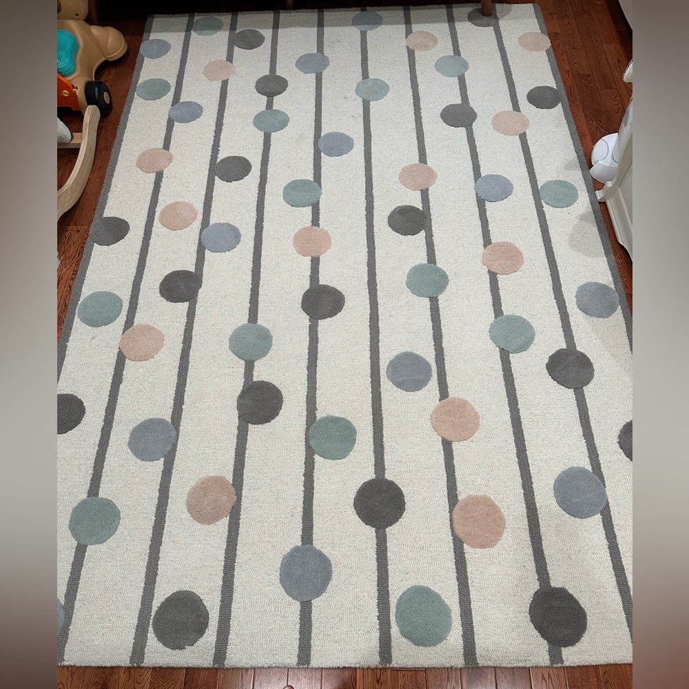 SAFAVIEH Kids Area Rug - 6' x 9', Ivory & Multi, Handmade Polka Dot Stripe. Wool
